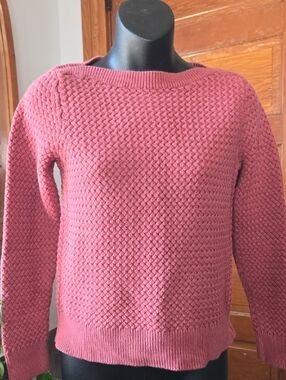 L.L.Bean Dusty Rose Basketweave Boatnexk 100% Cotton Knit Sweater XSP